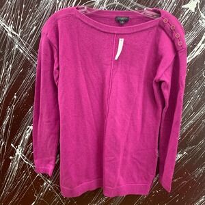 Talbots Petite Magenta Pink Button Shoulder Boat Neck Cotton Blend Sweater P